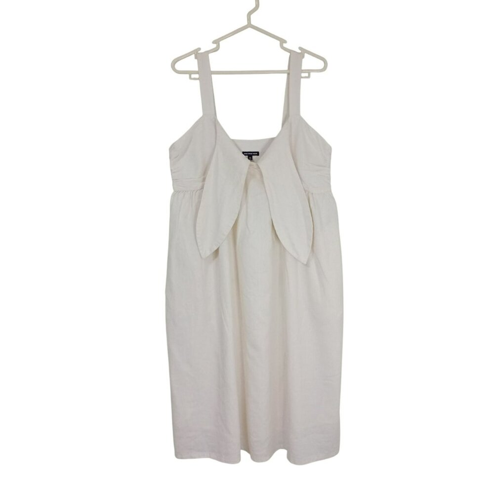 Who What Wear Midi Dress Womens White Linen Blend Ruched Back & Bow Detail Sz M